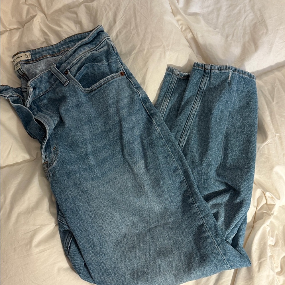 Abercrombie & Fitch Curve Love Light Blue High Rise The Mom Jeans